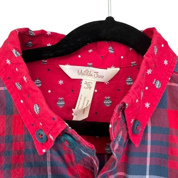 Matilda Jane Handsome Holiday Shirt Red Plaid Boys Size 10 - Picture 3 of 4